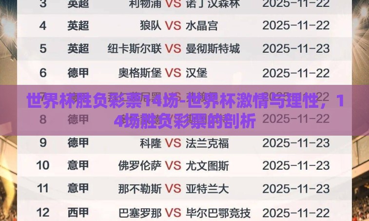世界杯胜负彩票14场-世界杯激情与理性，14场胜负彩票的剖析
