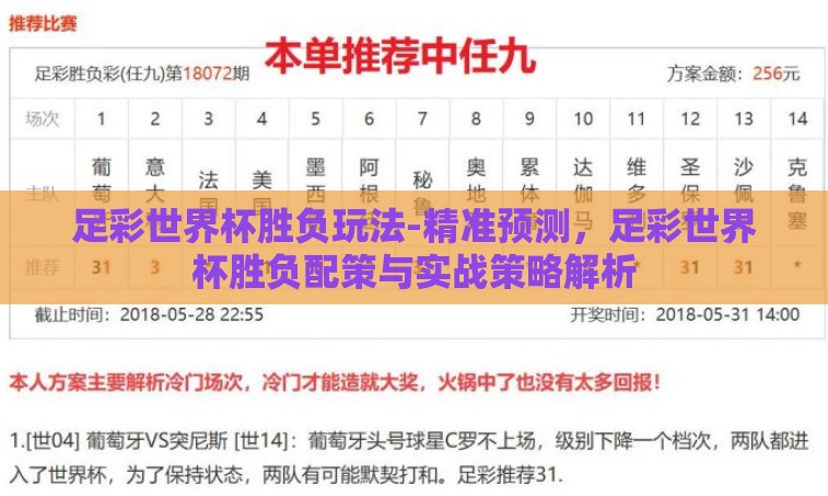 足彩世界杯胜负玩法-精准预测,足彩世界杯胜负配策与实战策略解析 足彩世界杯胜负玩法-精准预测,足彩世界杯胜负配策与实战策略解析