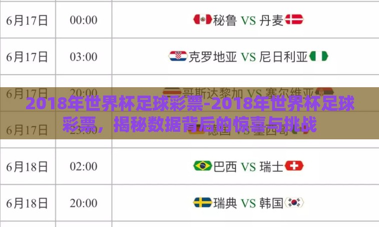2018年世界杯足球彩票-2018年世界杯足球彩票,揭秘数据背后的惊喜与挑战 2018年世界杯足球彩票-2018年世界杯足球彩票,揭秘数据背后的惊喜与挑战