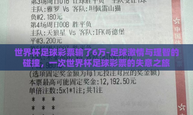 世界杯足球彩票输了6万-足球激情与理智的碰撞,一次世界杯足球彩票的失意之旅 世界杯足球彩票输了6万-足球激情与理智的碰撞,一次世界杯足球彩票的失意之旅
