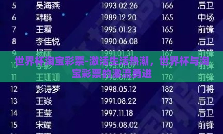 世界杯淘宝彩票-激活生活热潮,世界杯与淘宝彩票的激流勇进 世界杯淘宝彩票-激活生活热潮,世界杯与淘宝彩票的激流勇进