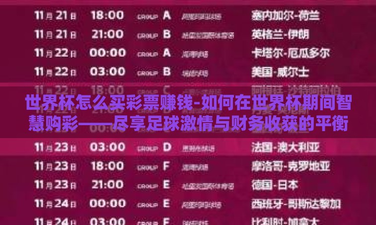 世界杯怎么买彩票赚钱-如何在世界杯期间智慧购彩——尽享足球激情与财务收获的平衡艺术