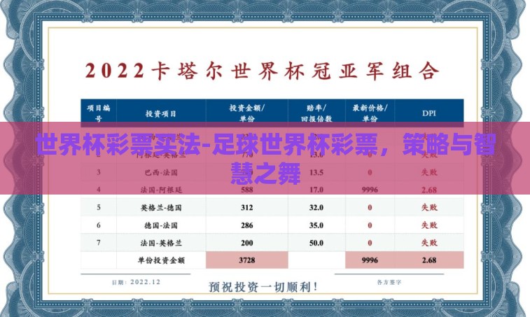 世界杯彩票买法-足球世界杯彩票，策略与智慧之舞