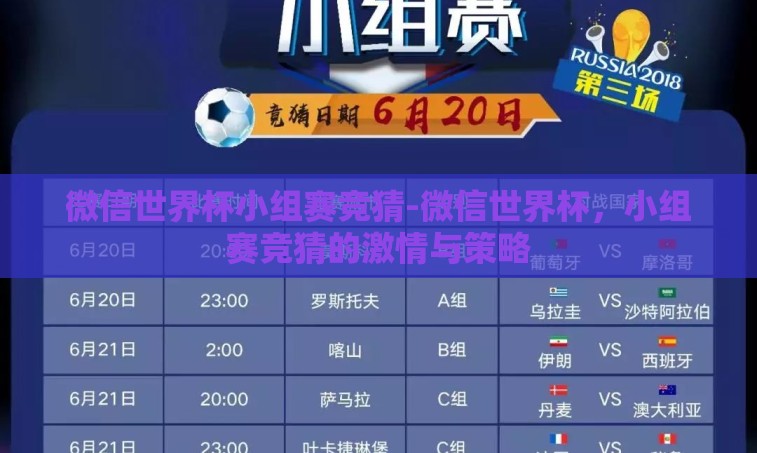 微信世界杯小组赛竞猜-微信世界杯，小组赛竞猜的激情与策略