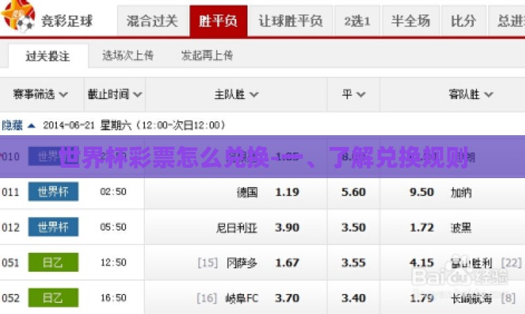 世界杯彩票怎么兑换-一、了解兑换规则