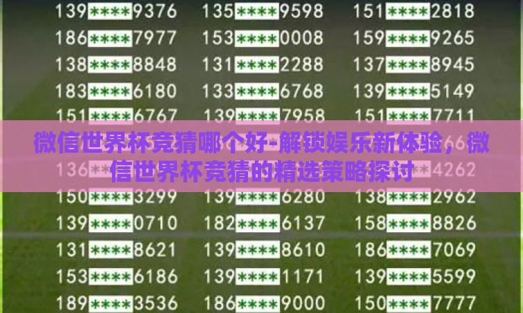 微信世界杯竞猜哪个好-解锁娱乐新体验,微信世界杯竞猜的精选策略探讨 微信世界杯竞猜哪个好-解锁娱乐新体验,微信世界杯竞猜的精选策略探讨