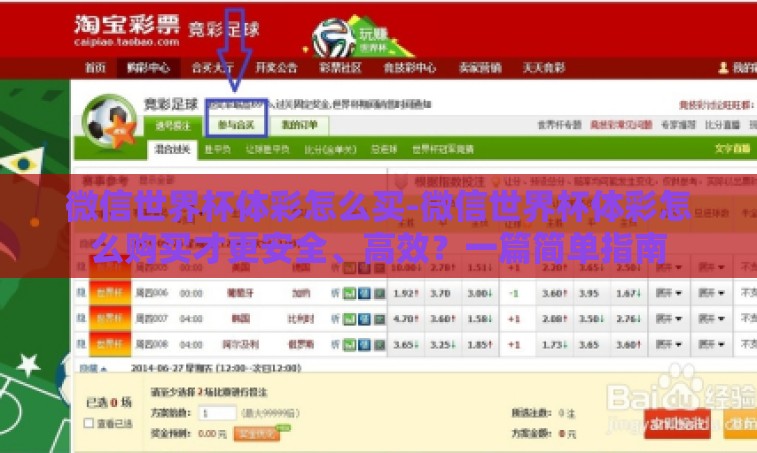 微信世界杯体彩怎么买-微信世界杯体彩怎么购买才更安全、高效？一篇简单指南