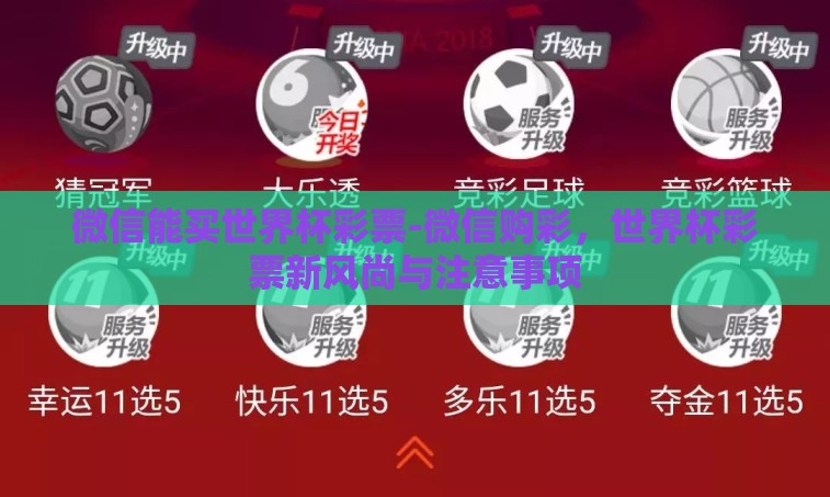 微信能买世界杯彩票-微信购彩，世界杯彩票新风尚与注意事项
