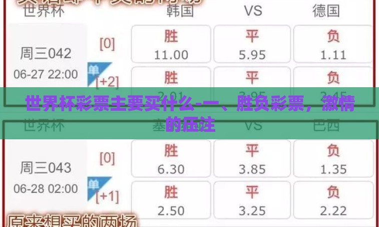 世界杯彩票主要买什么-一、胜负彩票，激情的压注