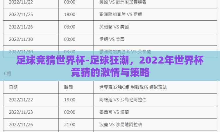 足球竞猜世界杯-足球狂潮，2022年世界杯竞猜的激情与策略