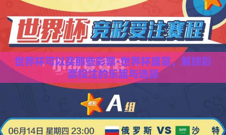 世界杯可以买那些彩票-世界杯盛宴,解锁彩票投注的乐趣与选择 世界杯可以买那些彩票-世界杯盛宴,解锁彩票投注的乐趣与选择