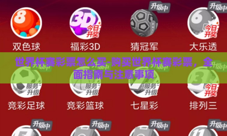 世界杯赛彩票怎么买-购买世界杯赛彩票，全面指南与注意事项