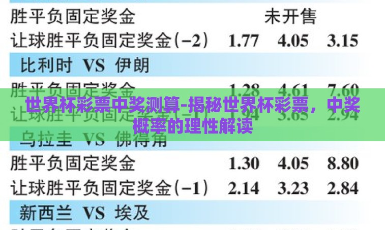 世界杯彩票中奖测算-揭秘世界杯彩票，中奖概率的理性解读