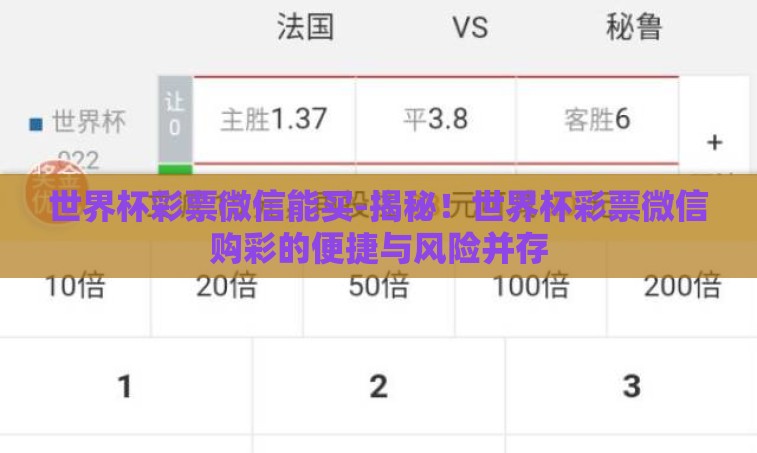 世界杯彩票微信能买-揭秘！世界杯彩票微信购彩的便捷与风险并存