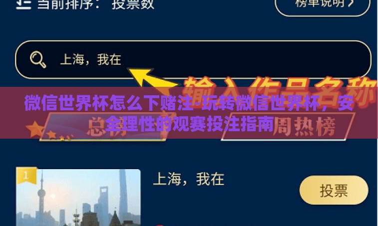 微信世界杯怎么下赌注-玩转微信世界杯，安全理性的观赛投注指南