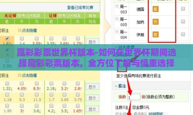 赢彩彩票世界杯版本-如何在世界杯期间选择赢彩彩票版本，全方位了解与慎重选择