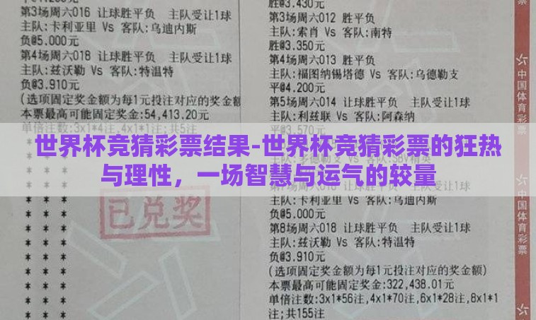 世界杯竞猜彩票结果-世界杯竞猜彩票的狂热与理性,一场智慧与运气的较量 世界杯竞猜彩票结果-世界杯竞猜彩票的狂热与理性,一场智慧与运气的较量